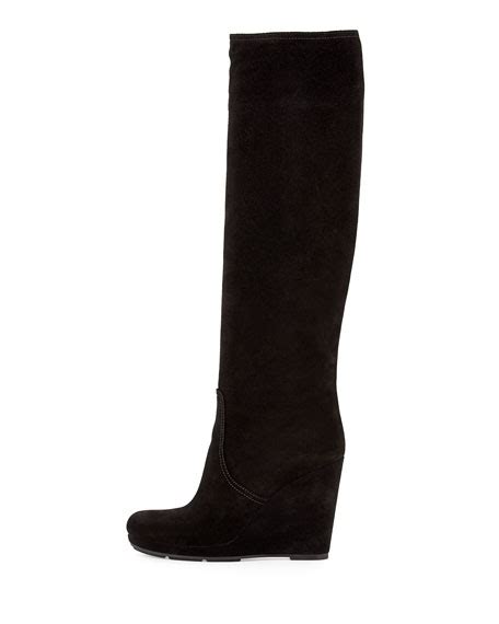 Prada Suede Wedge Knee Boot 